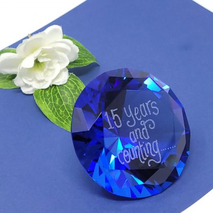 15 years and counting anniversary paperweight blue diamond