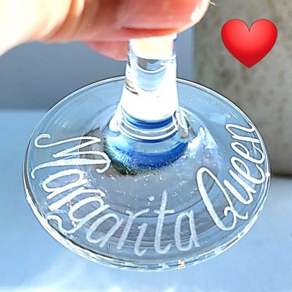 margarita queen engraved on base of cocktail glass