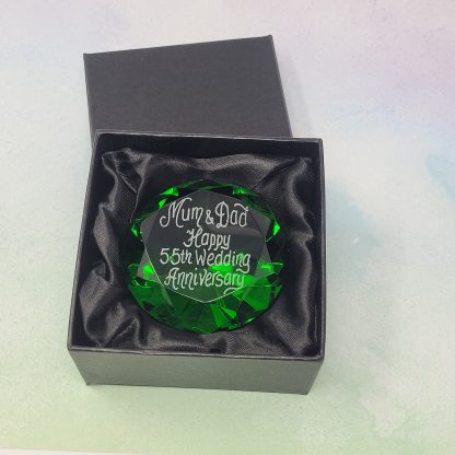 green glass crystal diamond personalised with any message mum and dad anniversary gift