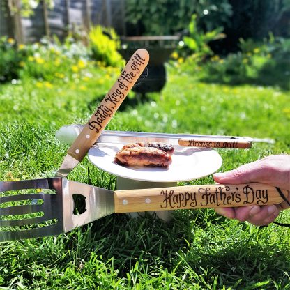 fathers day personalised barbecue BBQ tools set with any messages