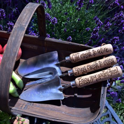 old enough to retire personalised garden tool set for leaving present