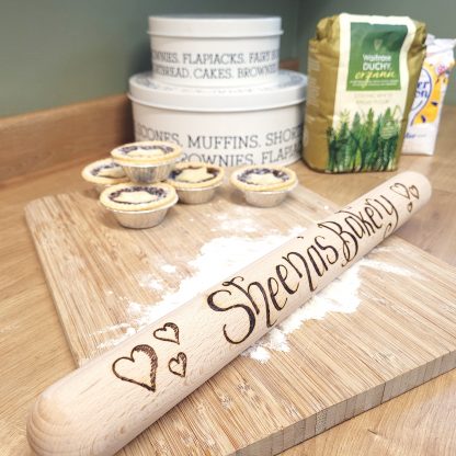 personalised wooden rolling pin with heart design