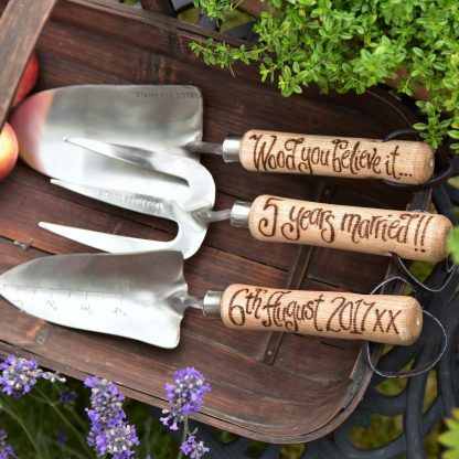 wood you believe it 5 years married plus date personalised garden tools for 5th wedding anniversary gift