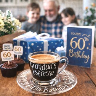 grandads espresso glass cup and saucer 60th birthday