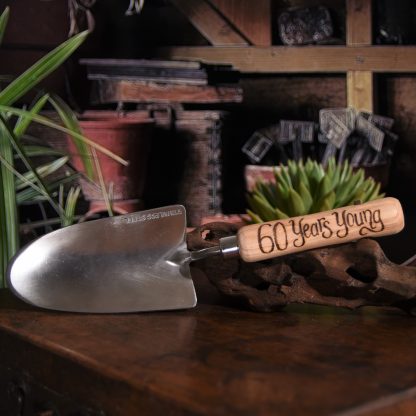 60 years young personalised garden hand trowel