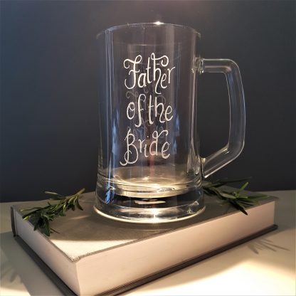 father of the bride engraved glass tankard personalised with any messages