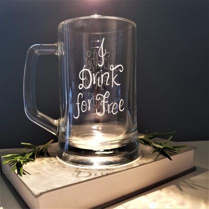 i drink for free father of the bride hand engraved personalised tankard