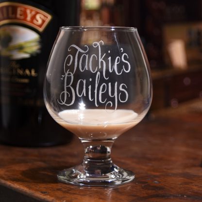 jackie's Baileys glass hand engraved irish cream snifter