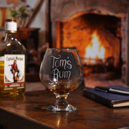 tom's rum personalised snifter glass hand engraved with any message