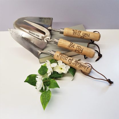 will you be my maid or honour personalised garden tool set