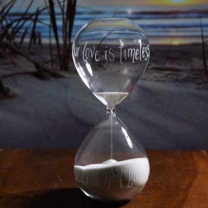 our love is timeless 60 minute hour glass personalised