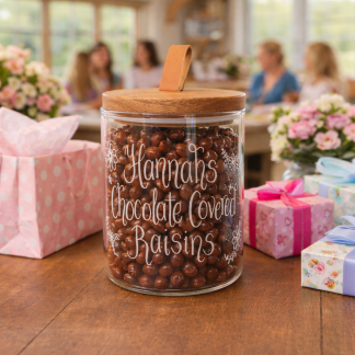 hannah's chocolate covered raisins personalised sweets jar
