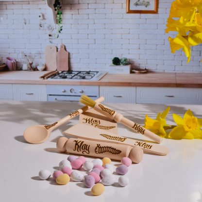 cookset caterpillar Easter childs gift personalised wooden baking tools
