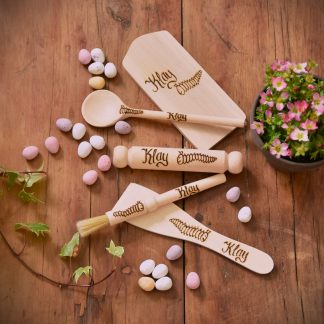 cookset caterpillar Easter childs gift personalised wooden baking tools