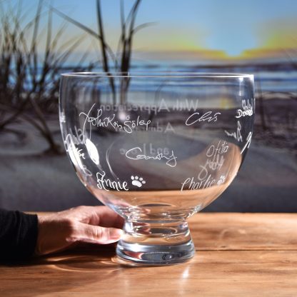 dartington crystal fruit bowl hand engraved corporate retirement gift from colleagues