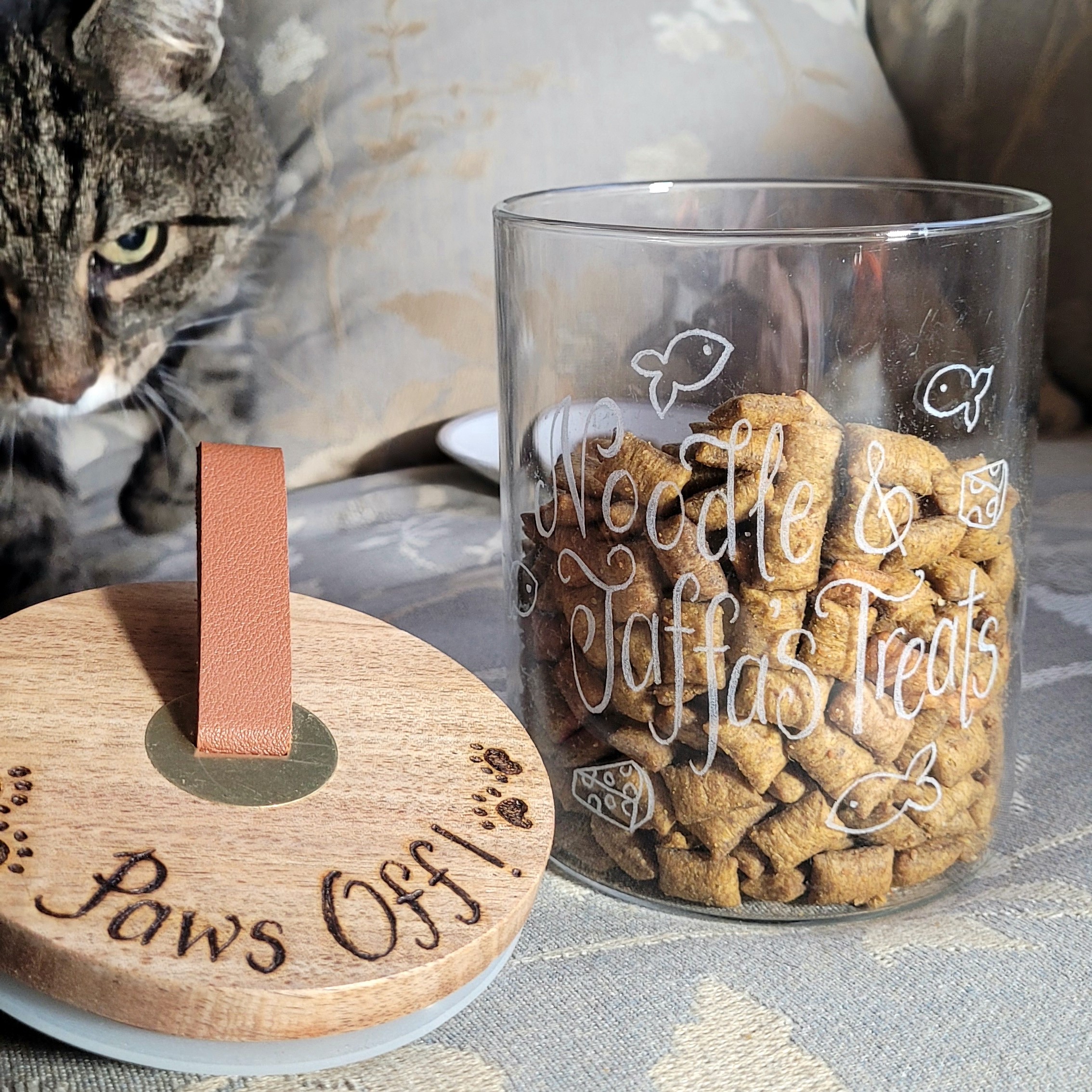 personalised glass jar hand engraved for cat kitten treats