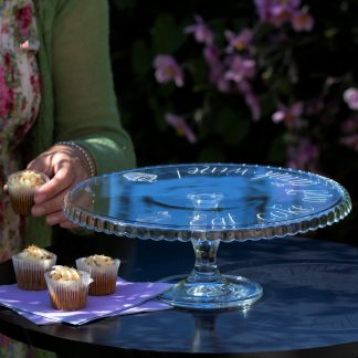 hand engraved glass pedestal cake stand cakestand