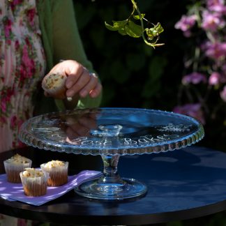 hand engraved glass pedestal cake stand cakestand