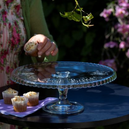 hand engraved glass pedestal cake stand cakestand